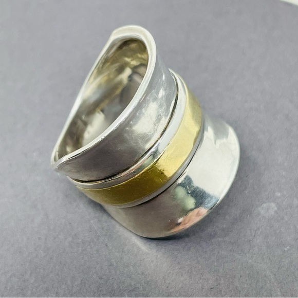 Silpada Sterling Silver R1810 9K Gold Wide Band RARE Ring Size 7 - Picture 1 of 8